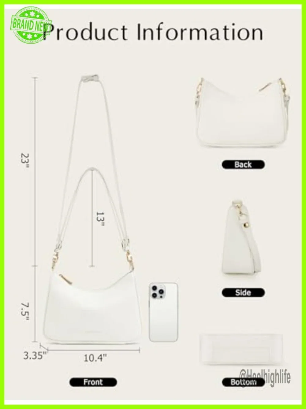 PU Leather Hobo Underarm Purse with Zipper & Adjustable Strap